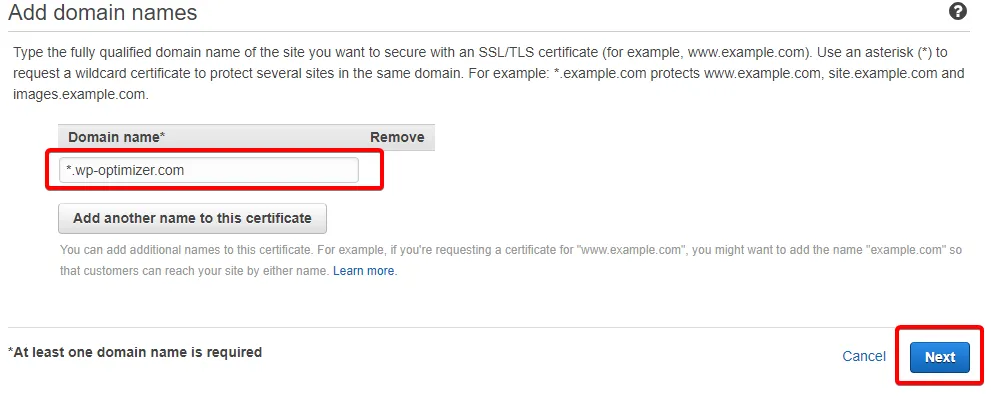 Defining domain name for SSL