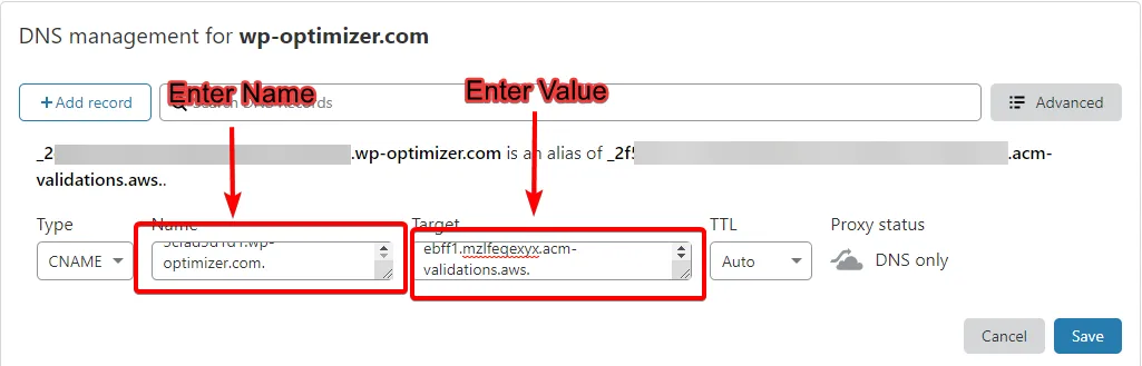 Adding CNAME record in Cloudflare