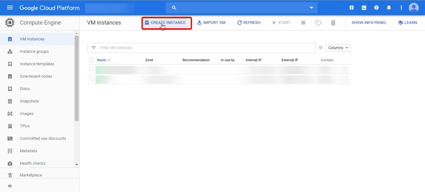 Create Instance Button